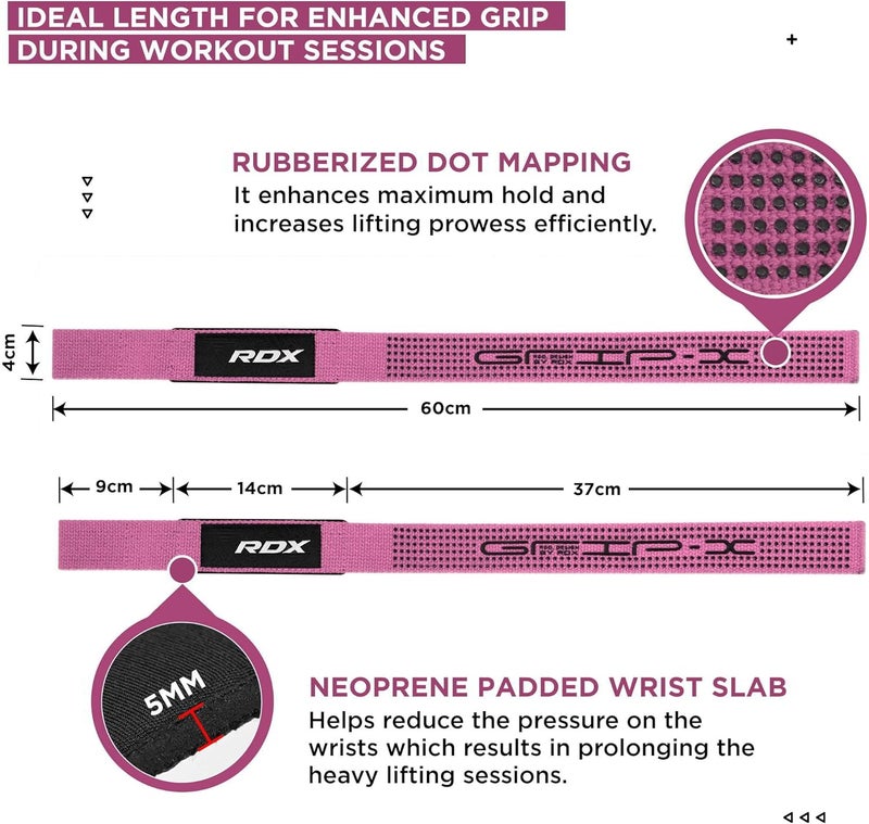 Rdx أحزمة رفع للأثقال – حزام معصم ثقيل من القطن 100% مع بطانة نيونبرين 5 مم، 60 سم من الأشرطة المضادة للانزلاق لتمارين الرفعات المميتة ورفع الأثقال، للرجال والنساء - Image 5